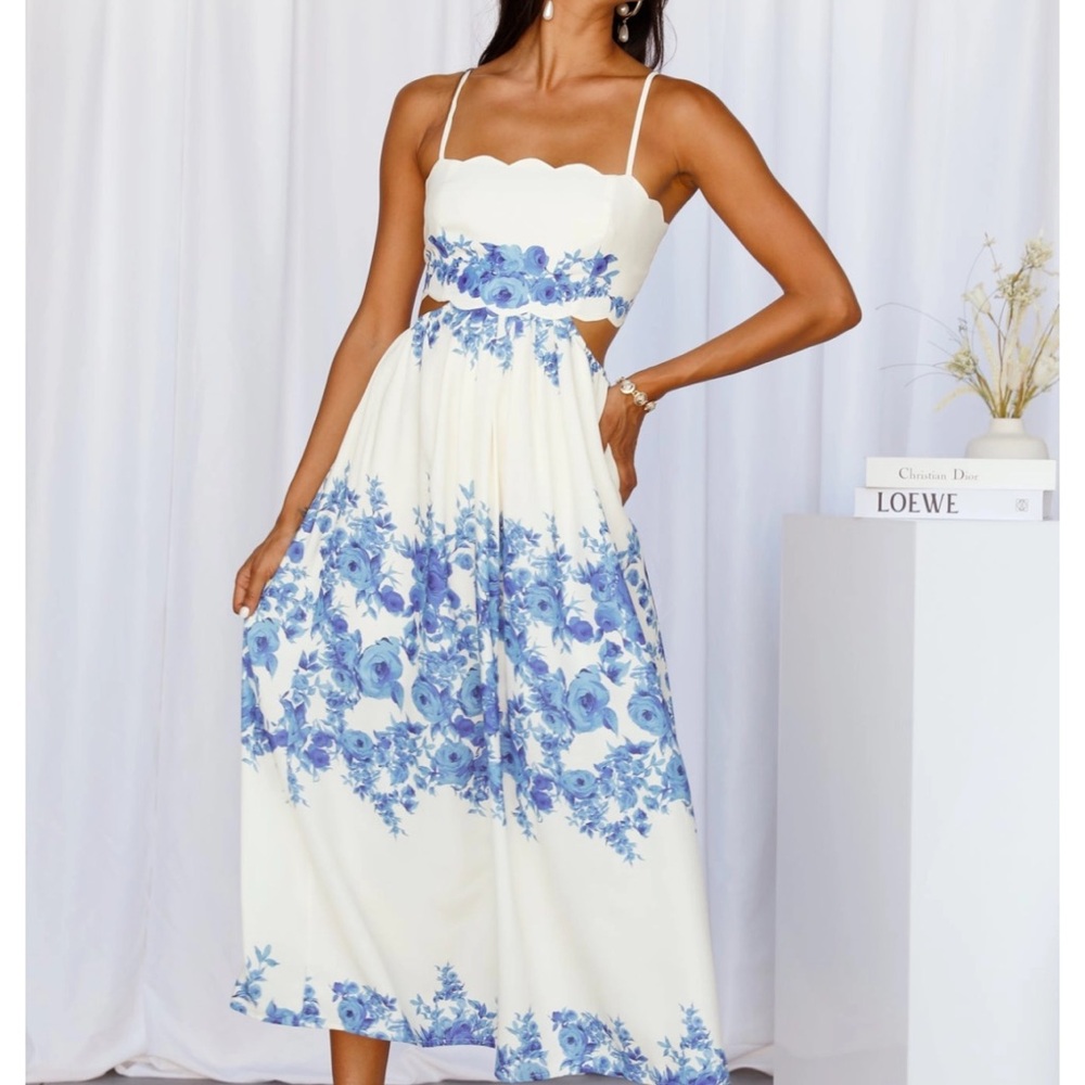 Hello Molly Cream and Blue Floral Dress